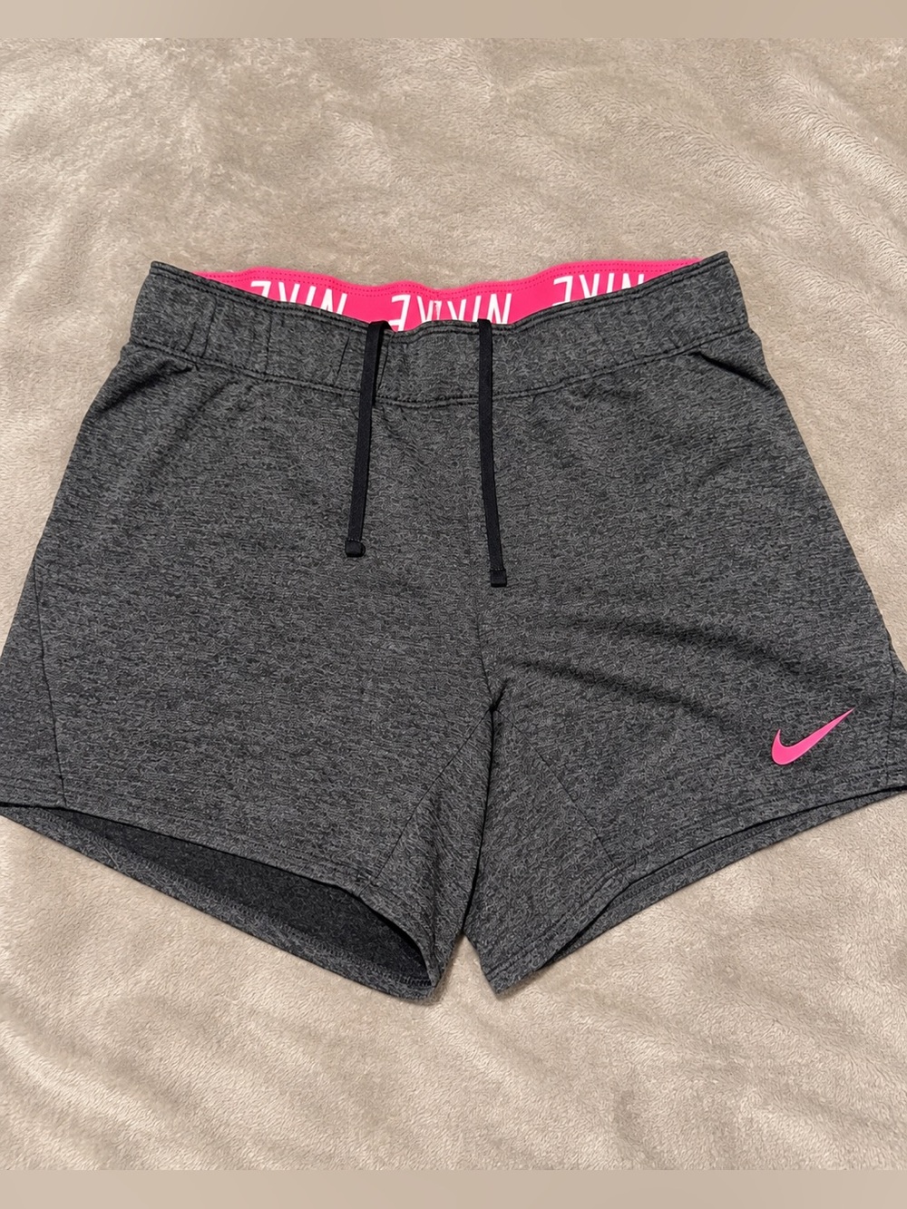 Nike Dri-FIT Women’s Shorts Small Gray Pink Logo Athletic Running